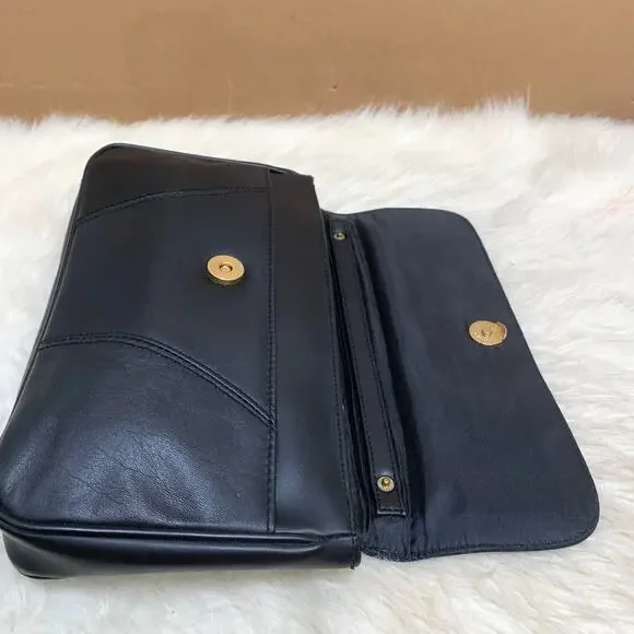 CABIN CREEK Soft Black Leather Vintage Flap Clutch Purse - Picture 7 of 15